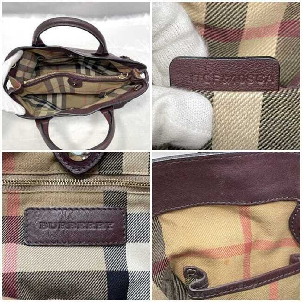 Burberry Bag Bordeaux Red Beige Check Leather Handbag Shoulder Wine Red Logo - Picture 3 of 10